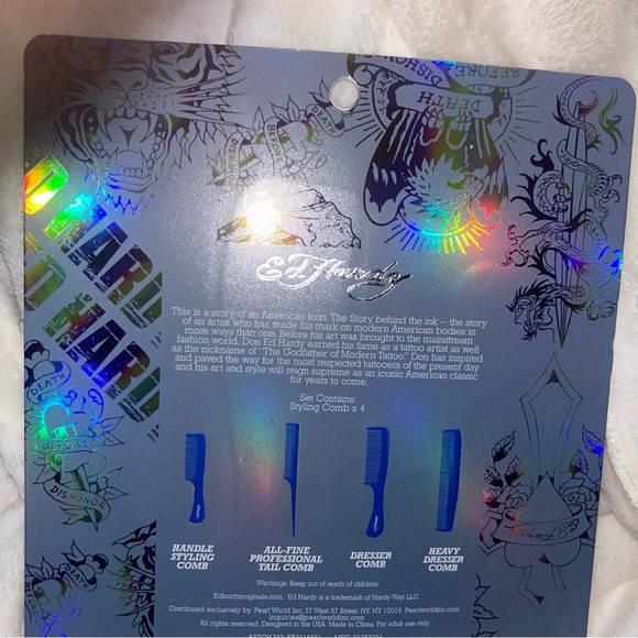 Ed Hardy 4 pc professional navy blue 1971 comb grooming set styling tail dresser - Picture 4 of 15